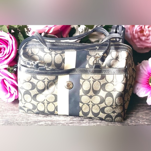 F14478 Large Heritage Stripe Signature Black Pvc & Leather Purse shoulder bag - Picture 2 of 10